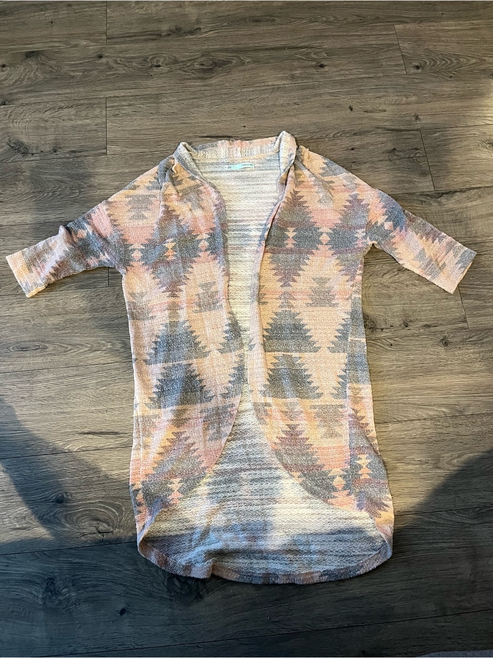 Maurices Open-Knit Cardigan in Soft Pink and Light Gray